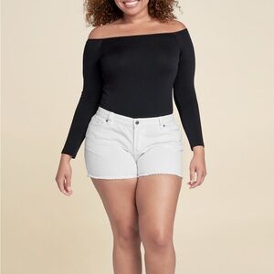 VENUS Perfect Fit White Frayed Hem Stretch Denim Jean Shorts